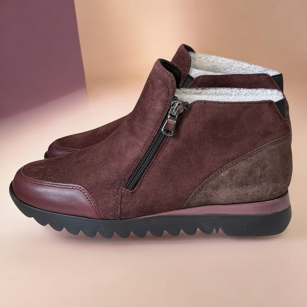 Munro Danika Leather Suede Ankle Boots Burgundy SZ 6 Comfort Fall Winter Cozy